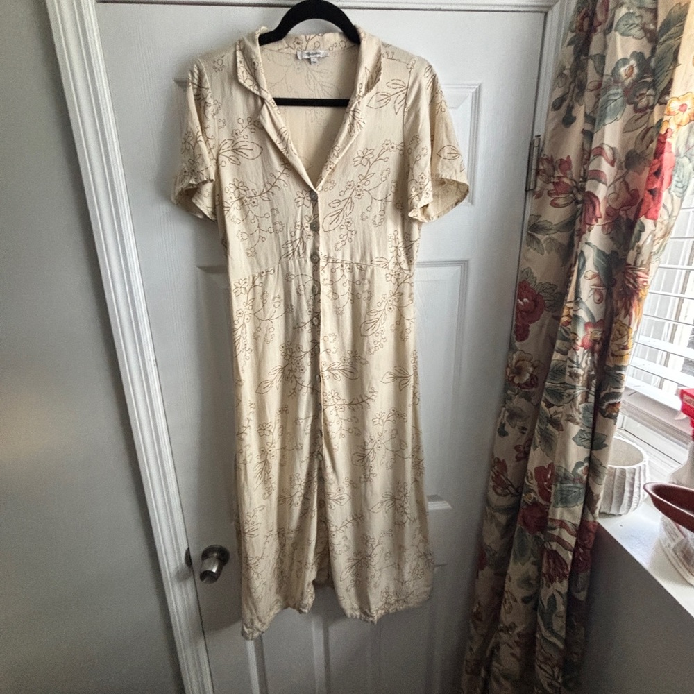 Madewell Cream Floral Midi Dress